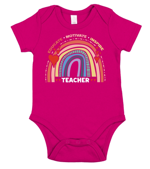 Educate Motivate Inspire Teacher Rainbow Boho Short Sleeve Baby One-Piece