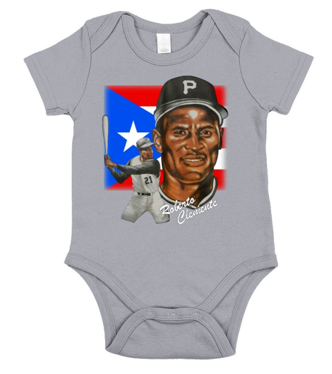 Roberto Clemente With Puerto Rican Flag Short Sleeve Baby One-Piece