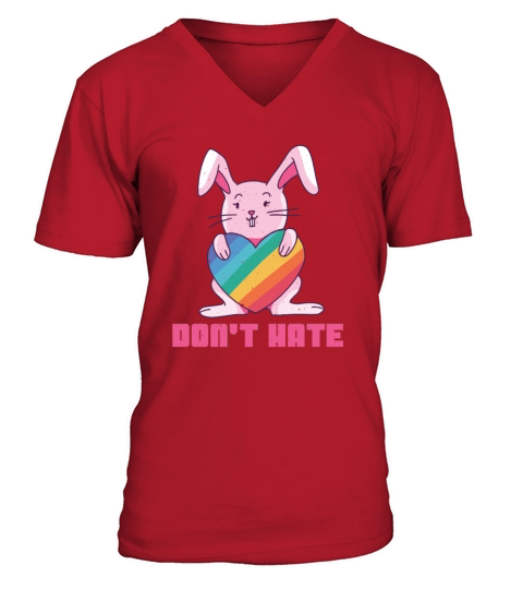 Do Not Hate Rainbow Rabbit Gay Pride LGBT Pride V-Neck T-shirt