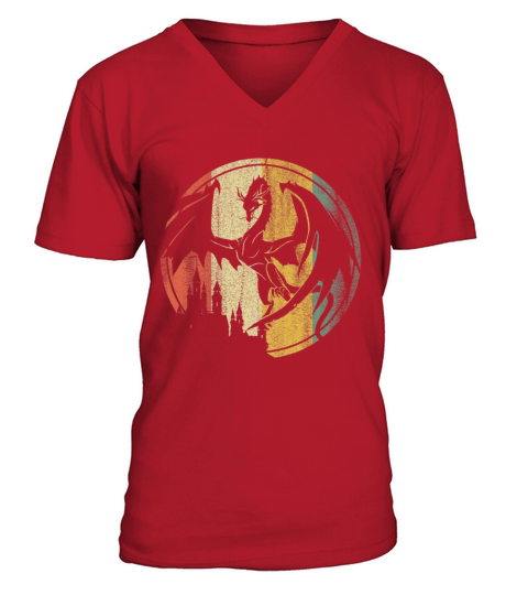 Retro Dragon Vintage Castle Dungeon Fantasy V-Neck T-shirt
