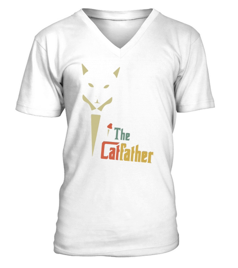 Vintage The Catfather Funny Cat Dad Father Of Cats Retro Sunset Kitty Kitten Lover V-Neck T-shirt