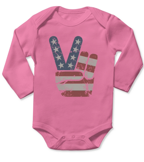 Vintage American Flag Big Peace Sign T-Shirt Long Sleeve Baby One-Piece