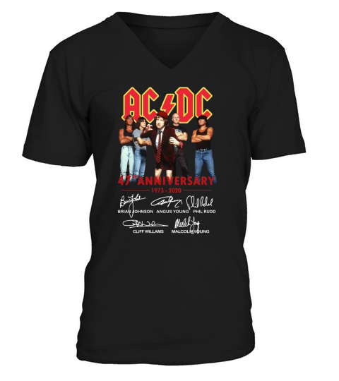 ACDC 47th anniversary 1973-2020 signatures shirt V-Neck T-shirt