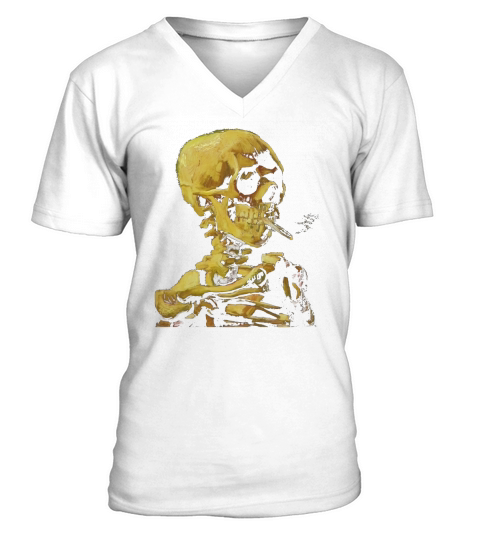 Vincent Van Gogh - Smoking Skeleton V-Neck T-shirt
