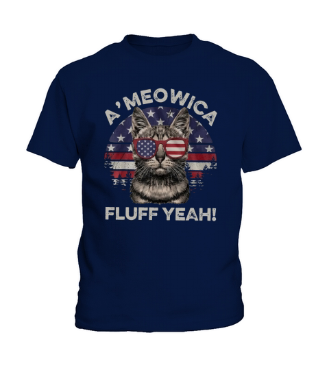 A&#8217;meowica Fluff Yeah Sunset American Flag Kids T-Shirt