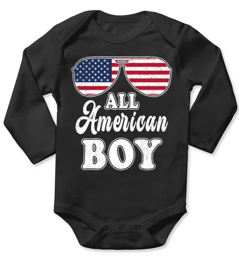 All American Boy Funny 4th of July Design US Flag Long Sleeve Baby One-Piece