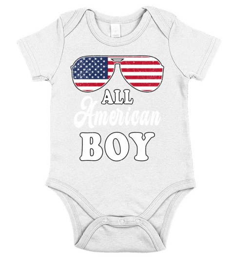 All American Boy Funny 4th of July Design US Flag Short Sleeve Baby One-Piece