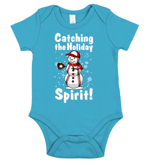 Catching The Holiday Spirit Funny Baseball Snowman Short Sleeve Baby One-Piece
