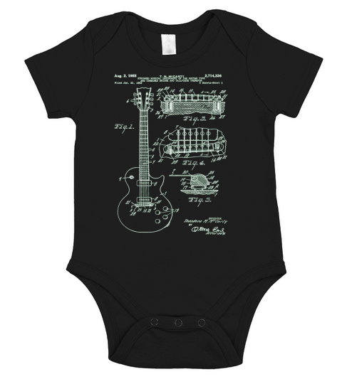 Klassischer Vintage-Patentdruck 1955 Rock Guitar TShirt Short Sleeve Baby One-Piece