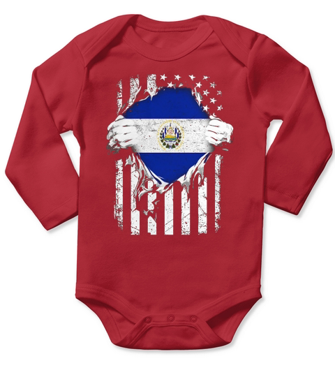 Super EL SALVADOR Hearts American Patriot Flag Shirt Long Sleeve Baby One-Piece