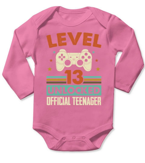 Level 13 Unlocked Official Teenager 13th Birthday Long Sleeve Baby One-Piece