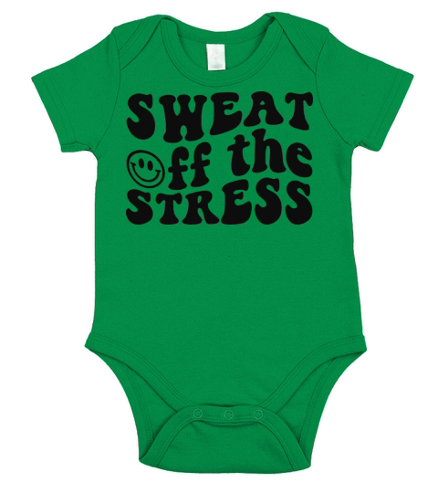 sweat off the stress - women gym exercise workout Short Sleeve Baby One-Piece