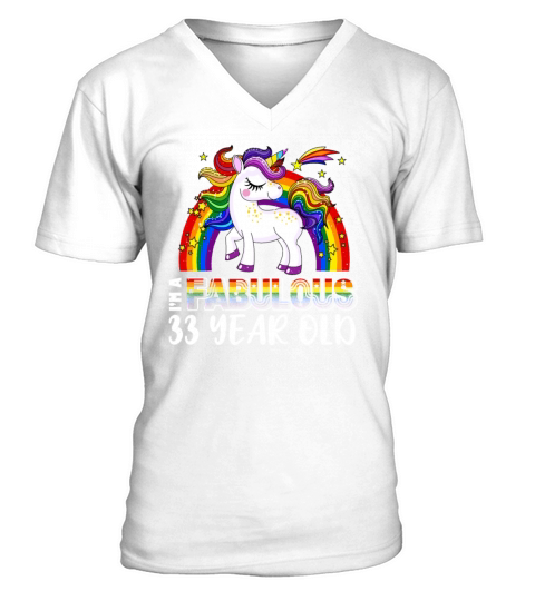 Unicorn Age 33 Years Gay Pride LGBT Pride Month V-Neck T-shirt