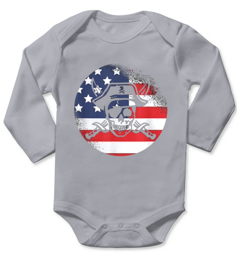 American Pirate Skull USA Flag 4th of July Long Sleeve Baby One-Piece