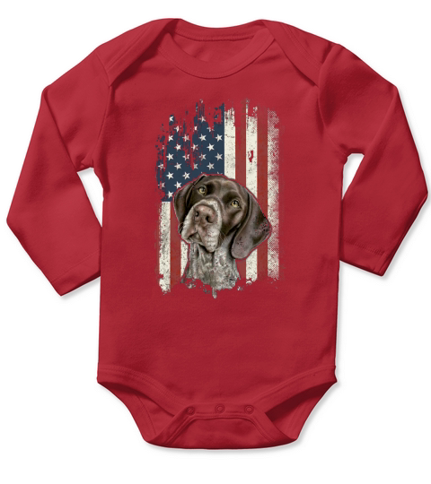 German Shorthaired Pointer American Flag Usa Gsp Dog shirt Long Sleeve Baby One-Piece
