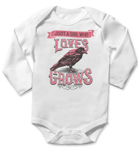 Just a Girl Who Likes Crows Vintage Crow Lover Long Sleeve Baby One-Piece