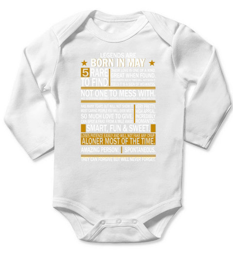 Legends are born in May shirts for mens womens Long Sleeve Baby One-Piece