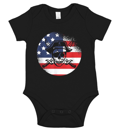 American Pirate Skull USA Flag 4th of July Short Sleeve Baby One-Piece