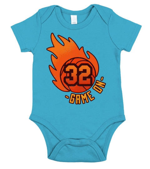 Athlete Ball Fire Game Sport Number 32 Basketball Short Sleeve Baby One-Piece