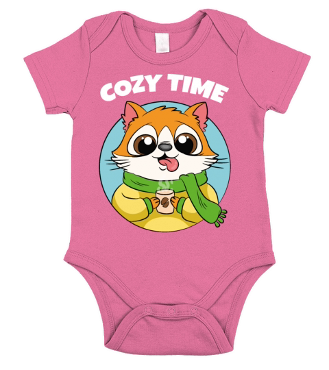 Cozy Time Cat Drinking Hot beverage Short Sleeve Baby One-Piece