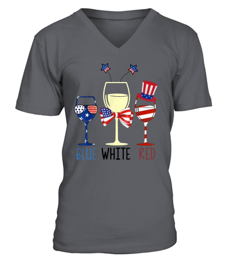 Blue White Red Wine Glasses Patriotic 4th Of July American Flag shirt V-Neck T-shirt