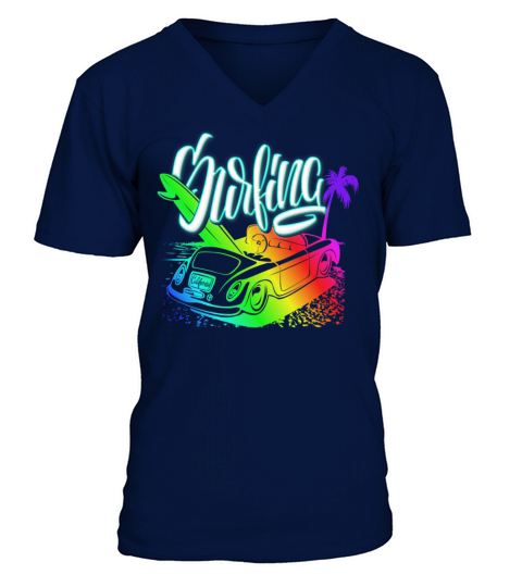 Tropical Beach Surf Surfing Surfer Ocean Design V-Neck T-shirt