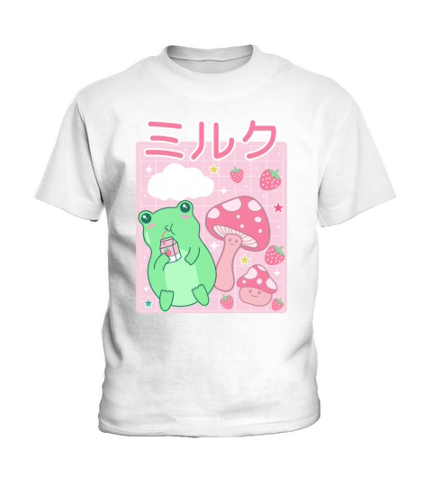 Kawaii Frog Japanese Cottagecore Mushroom Kids T-Shirt