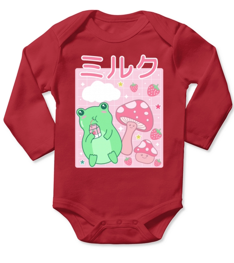 Kawaii Frog Japanese Cottagecore Mushroom Long Sleeve Baby One-Piece