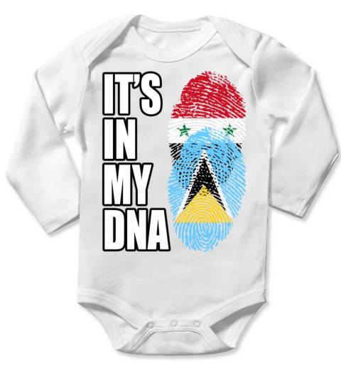 Syrian And Saint Lucian Vintage Heritage DNA Flag Long Sleeve Baby One-Piece