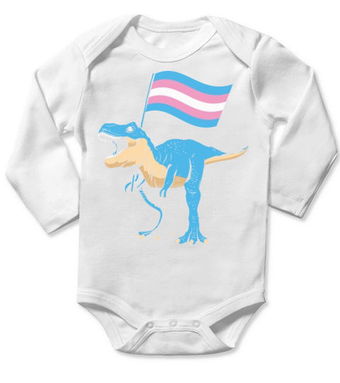 Transgender Dinosaur Funny Trans Flag LGBT Pride Long Sleeve Baby One-Piece