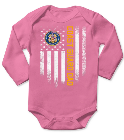 Vintage USA Proud Coast Guard Dad American Flag Patriotic T-Shirt Long Sleeve Baby One-Piece
