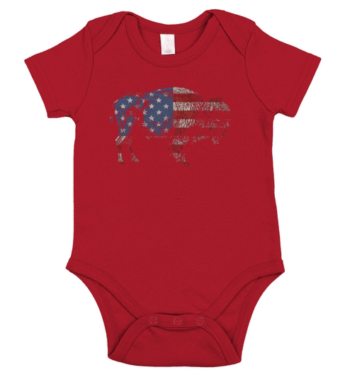 Vintage Retro Bison American Flag Buffalo Simple T-Shirt Short Sleeve Baby One-Piece
