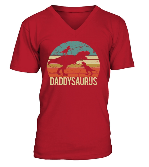 Daddysaurus Two Kids Vintage Shirt V-Neck T-shirt