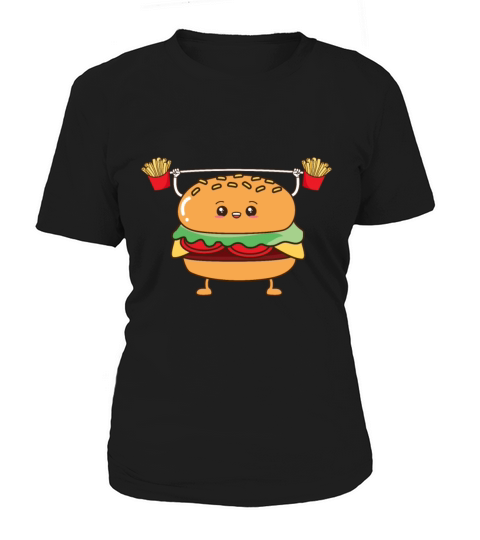 Hamburger Cheeseburger Fries Weightlifting Cartoon Women's T-Shirt