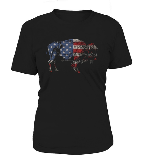 Vintage Retro Bison American Flag Buffalo Simple T-Shirt Women's T-Shirt