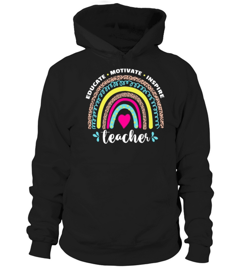 Educate Motivate Inspire Teacher Leopard Boho Hoodie Unisex