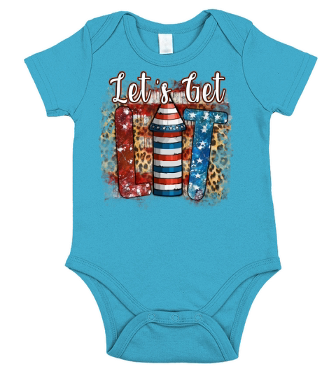 Vintage Lets Get Lit Funny 4th Of July Firework Short Sleeve Baby One-Piece