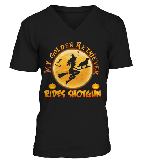 My Golden Retriever Rides Shotgun Halloween V-Neck T-shirt