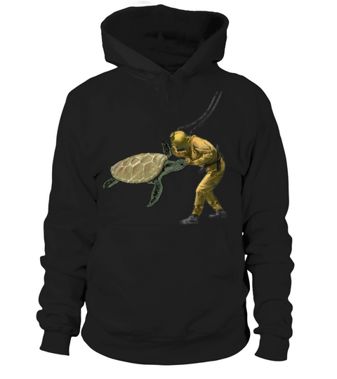 Vintage Diver with Diving Helmet and a Huge Turtle Hoodie Unisex