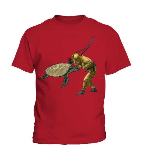 Vintage Diver with Diving Helmet and a Huge Turtle Kids T-Shirt