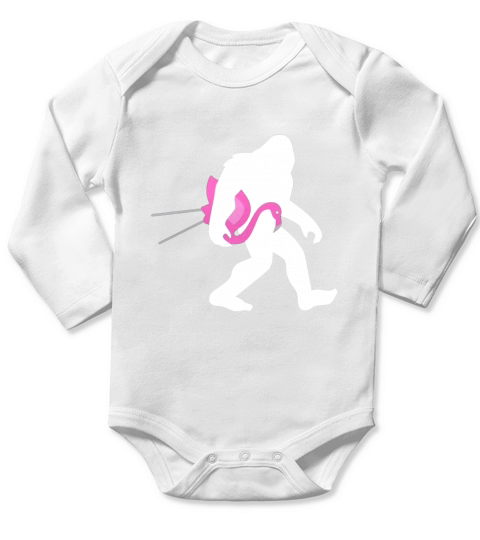 Bigfoot and Lawn Flamingo Shirt, Funny Cute Sasquatch Gift Long Sleeve Baby One-Piece