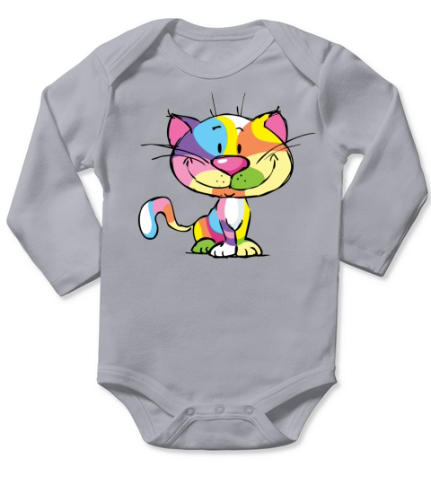 Cute Kitty Cartoon Colorful Pop Art Design Long Sleeve Baby One-Piece