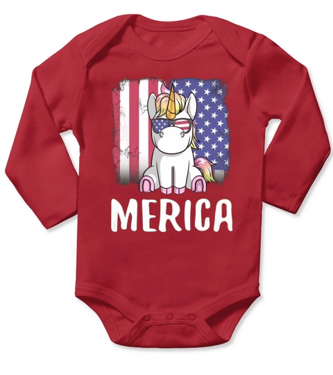 Merica Unicorn Patriotic USA Flag Long Sleeve Baby One-Piece