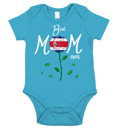 Best Mom Ever Costa Rica Country Flag Rose Floral Parents Day Gift Short Sleeve Baby One-Piece