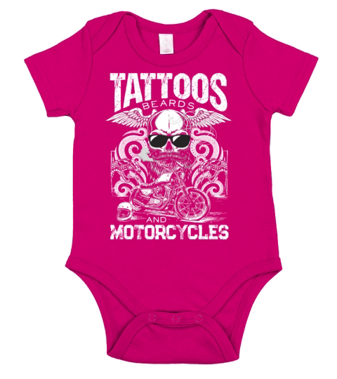 Tattoos Beards and Motorcycles Inked Bikers Men Short Sleeve Baby One-Piece