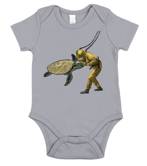 Vintage Diver with Diving Helmet and a Huge Turtle Short Sleeve Baby One-Piece