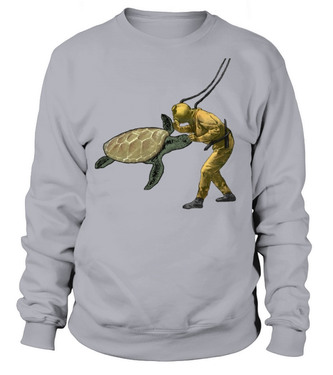 Vintage Diver with Diving Helmet and a Huge Turtle Sweatshirt Unisex