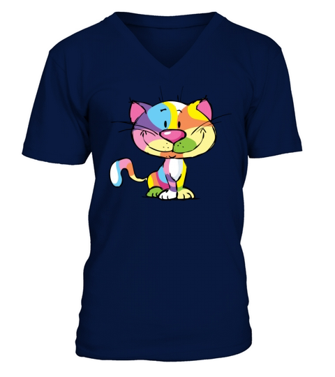 Cute Kitty Cartoon Colorful Pop Art Design V-Neck T-shirt