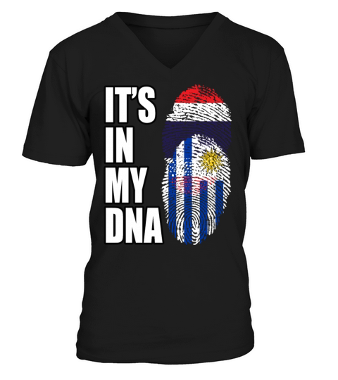Thai And Uruguayan Vintage Heritage DNA Flag V-Neck T-shirt