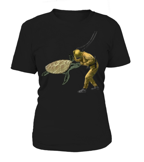 Vintage Diver with Diving Helmet and a Huge Turtle Women's T-Shirt